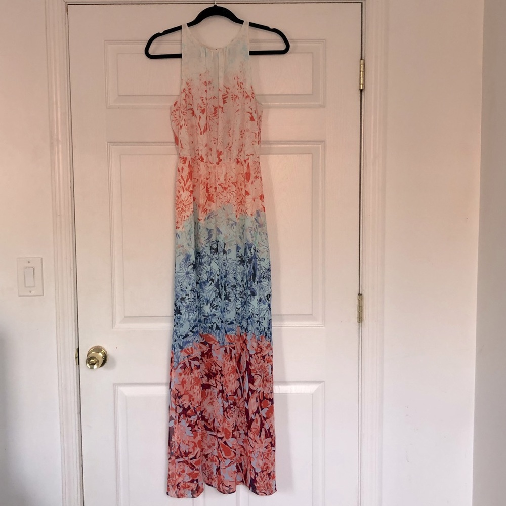 H&M Sleeveless White, Pink & Blue Maxi Dress - Size 4